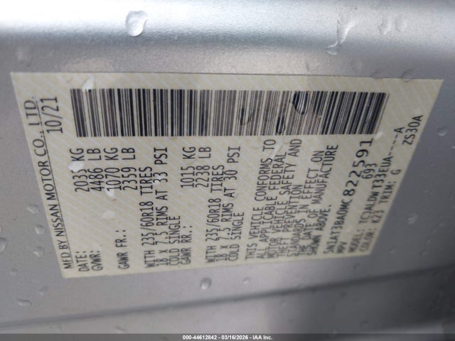 5N1AT3BA0MC822591 Nissan Rogue Sv Fwd