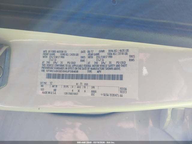 Ford ESCAPE SE 2017 1FMCU0GD3HUF08408 Image 9
