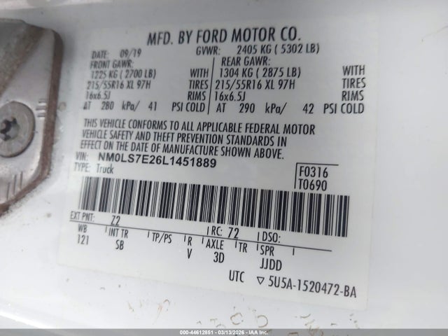 Aukcja sprzedaży 2020 Ford Transit Connect Xl, vin: NM0LS7E26L1451889, numer aukcji: 44612851