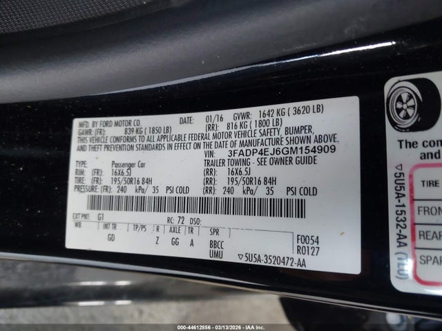 Ford FIESTA SE 2016 3FADP4EJ6GM154909 Image 9