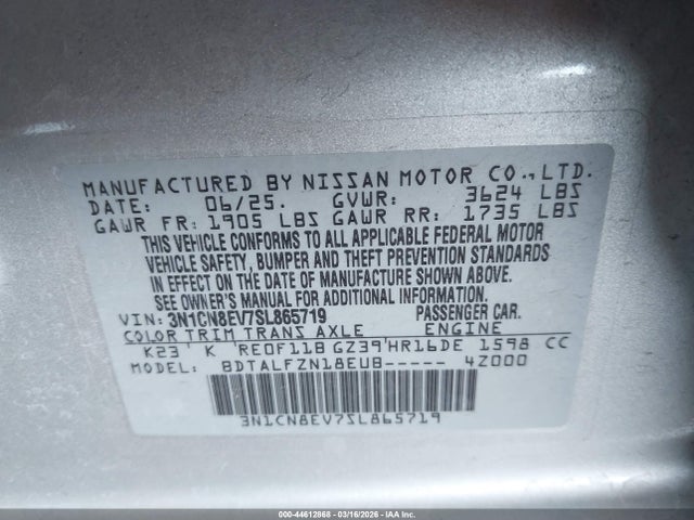 Nissan Versa 1.6 Sv 2025 3N1CN8EV7SL865719 Image 9