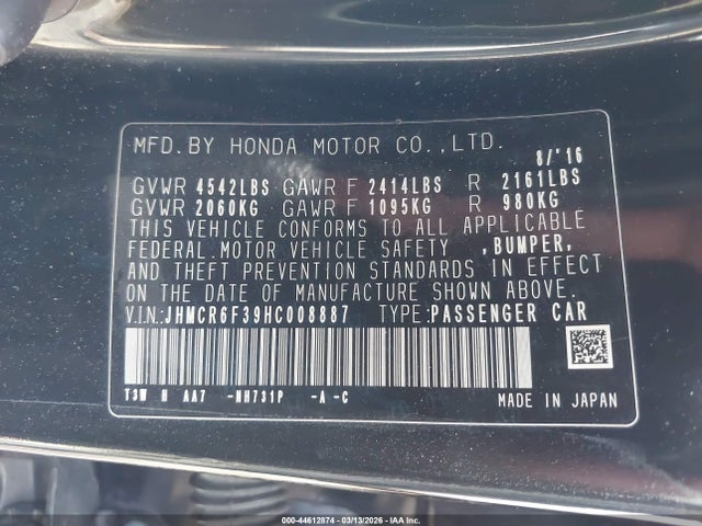 JHMCR6F39HC008887 Honda ACCORD HYBRID