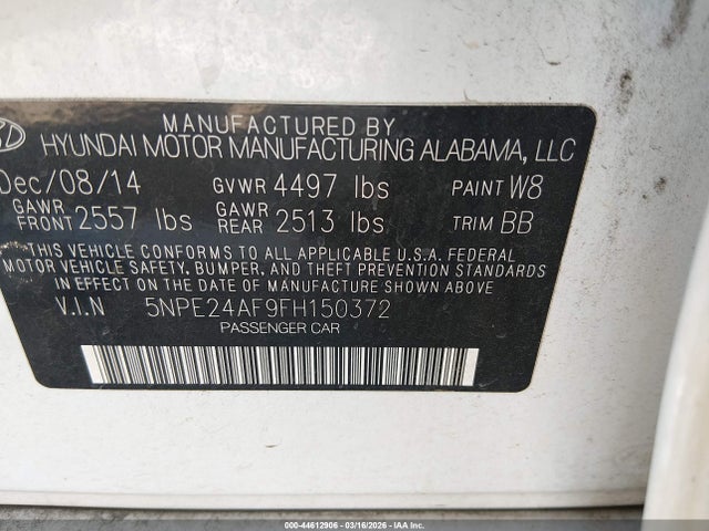2015 HYUNDAI SONATA 5NPE24AF9FH150372 Photo 8