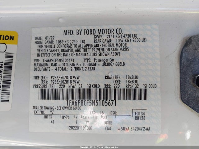 2022 FORD MUSTANG 1FA6P8CF5N5105671 Photo 8