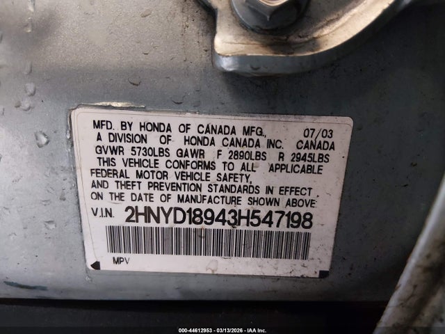 Aukcja sprzedaży 2003 Acura Mdx, vin: 2HNYD18943H547198, numer aukcji: 44612953