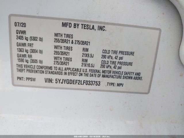 Aukcja sprzedaży 2020 Tesla Model Y Long Range Dual Motor All-wheel Drive/performance Dual Motor All-wheel Drive, vin: 5YJYGDEF2LF033753, numer aukcji: 44612959