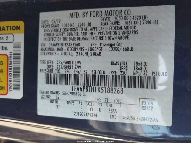 1FA6P8TH1K5188268 Ford Mustang Ecoboost