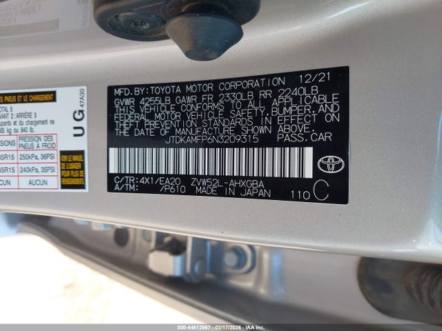 2022 TOYOTA PRIUS PRIME JTDKAMFP6N3209315 Photo 8