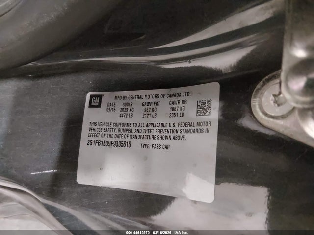 44612970 :رقم المزاد ، 2G1FB1E39F9305615 vin ، 2015 Chevrolet Camaro 2ls مزاد بيع