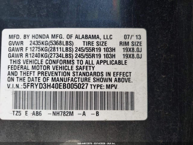 Aukcja sprzedaży 2014 Acura Mdx Technology Package, vin: 5FRYD3H40EB005027, numer aukcji: 44612976