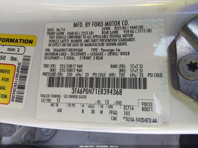 Ford FUSION SE 2014 3FA6P0H71ER394368 Image 9