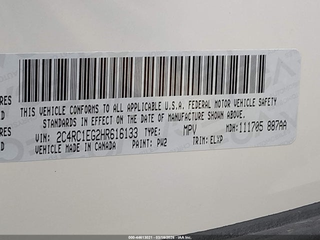 Aukcja sprzedaży 2017 Chrysler Pacifica Touring-l Plus, vin: 2C4RC1EG2HR616133, numer aukcji: 44613021