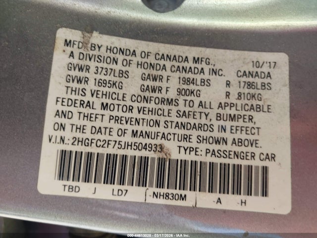 2HGFC2F75JH504933 Honda CIVIC EX