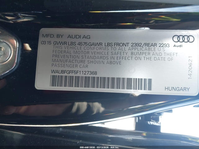 Продаж на аукціоні авто 2015 Audi A3 2.0t Premium, vin: WAUBFGFF5F1127368, номер лоту: 44613038