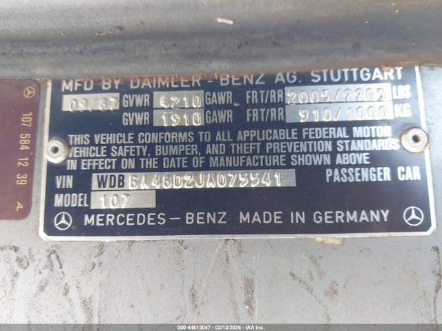 1988 MERCEDES-BENZ 560 WDBBA48D2JA075541 Photo 8
