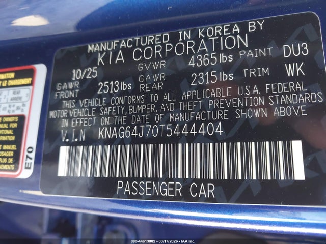 KNAG64J70T5444404 KIA K5 Gt-line Fwd