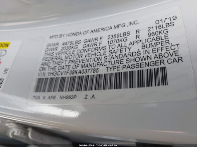 1HGCV1F38KA037785 Honda Accord Sport
