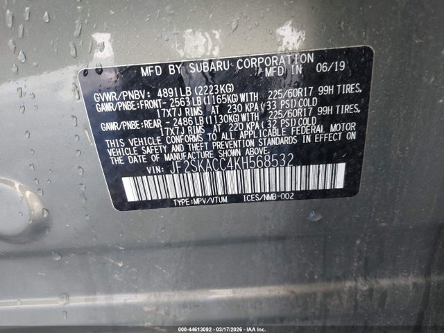 Aukcja sprzedaży 2019 Subaru Forester, vin: JF2SKACC4KH568532, numer aukcji: 44613092