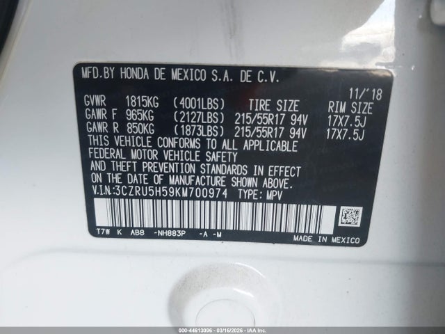 3CZRU5H59KM700974 Honda HR-V EX
