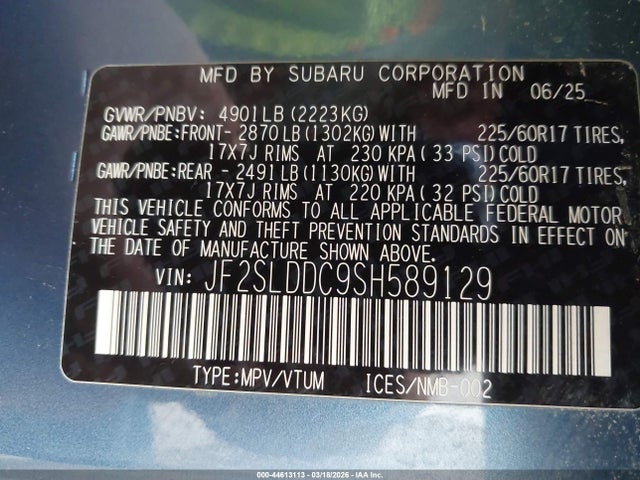 Продажа на аукционе авто 2025 Subaru Forester Premium, vin: JF2SLDDC9SH589129, номер лота: 44613113
