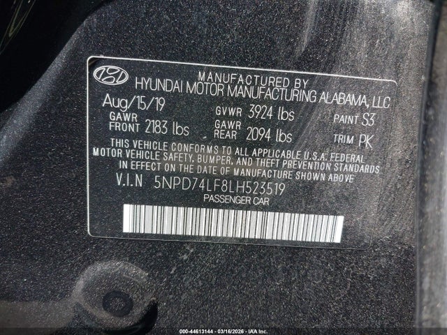 5NPD74LF8LH523519 Hyundai ELANTRA SE