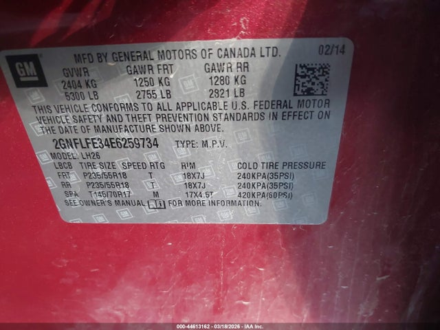 Chevrolet EQUINOX 1LT 2014 2GNFLFE34E6259734 Image 9