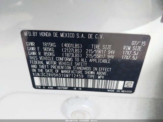 3CZRU5H31GM712459 Honda HR-V LX
