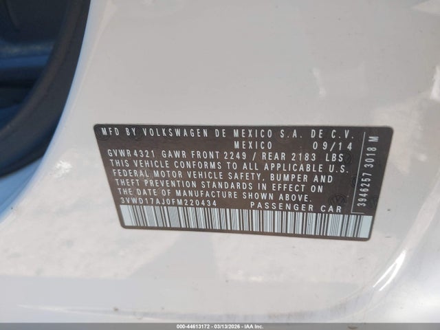 Продаж на аукціоні авто 2015 Volkswagen Jetta 1.8t Se, vin: 3VWD17AJ0FM220434, номер лоту: 44613172