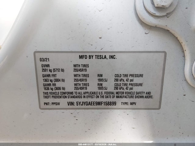 5YJYGAEE9MF158899 Tesla Model Y Long Range Dual Motor All-wheel Drive