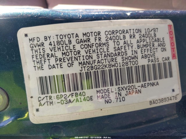 1998 TOYOTA CAMRY JT2BG22K8W0128700 Photo 8