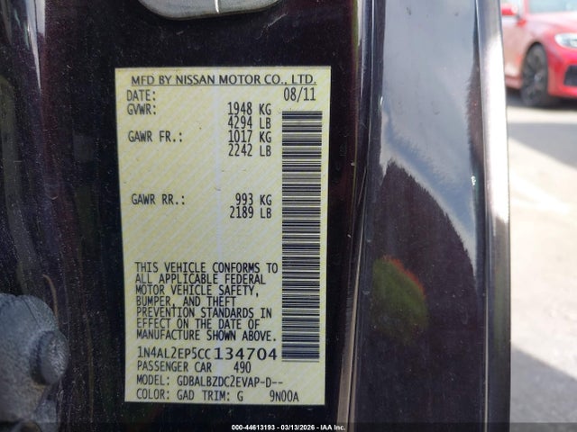 Продажа на аукционе авто 2012 Nissan Altima 2.5 S, vin: 1N4AL2EP5CC134704, номер лота: 44613193