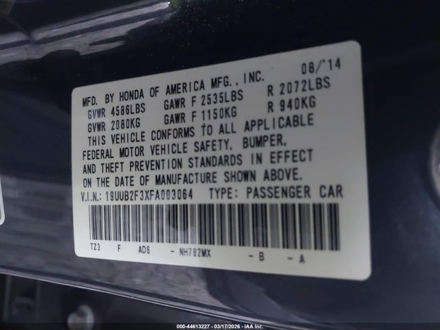 Продаж на аукціоні авто 2015 Acura Tlx V6, vin: 19UUB2F3XFA003064, номер лоту: 44613227