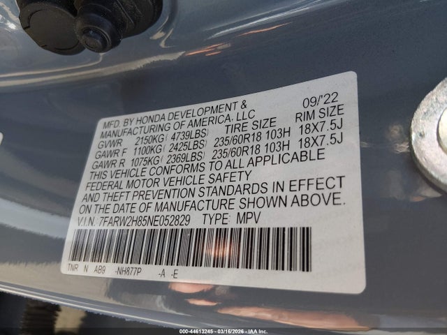 Honda Cr-v Awd Ex-l 2022 7FARW2H85NE052829 Image 9