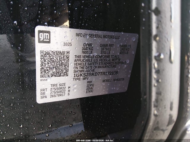 Продаж на аукціоні авто 2026 Gmc Yukon 4wd Elevation, vin: 1GKS2BKD7TR172108, номер лоту: 44613266