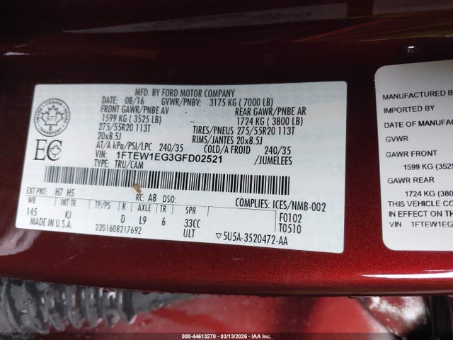 2016 FORD F-150 1FTEW1EG3GFD02521 Photo 8