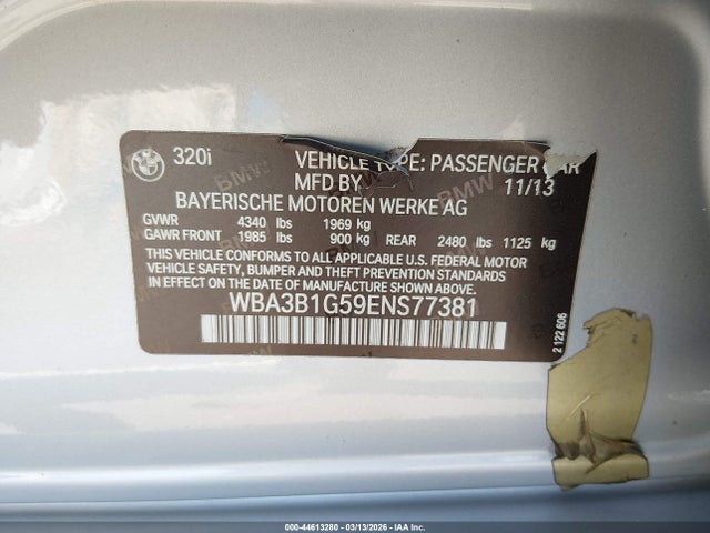 2014 BMW 320I WBA3B1G59ENS77381 Photo 8