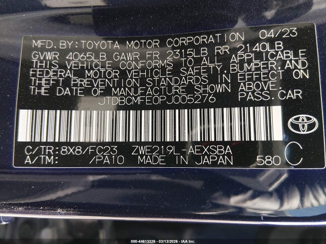 JTDBCMFE0PJ005276 Toyota Corolla Hybrid Se