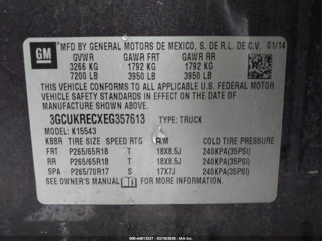 3GCUKRECXEG357613 Chevrolet Silverado 1500 2lt