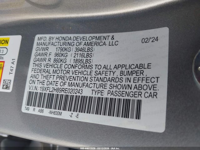 19XFL2H89RE020243 Honda Civic Sport