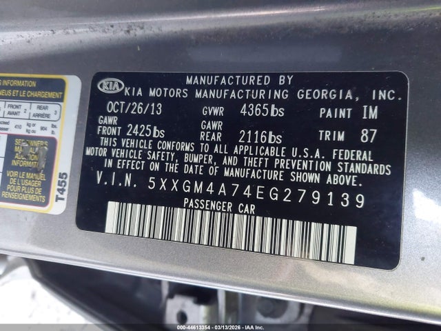 5XXGM4A74EG279139 KIA Optima Lx