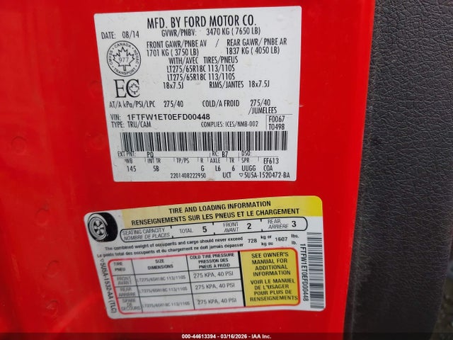 Ford F-150 Fx4 2014 1FTFW1ET0EFD00448 Image 9