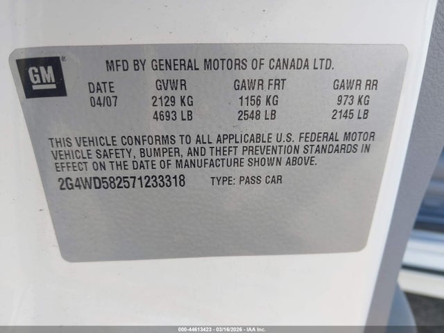 Aukcja sprzedaży 2007 Buick Lacrosse Cxl, vin: 2G4WD582571233318, numer aukcji: 44613423
