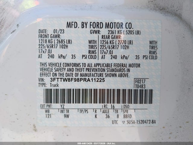 Aukcja sprzedaży 2023 Ford Maverick Xl, vin: 3FTTW8F98PRA11225, numer aukcji: 44613429