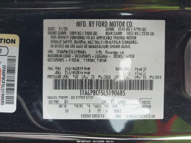 2020 FORD MUSTANG 1FA6P8CF5L5190685 Photo 8