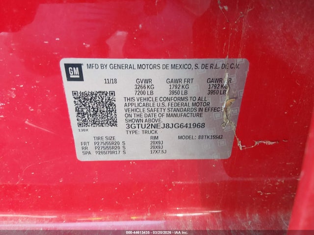 Auction sale of the 2018 Gmc Sierra 1500 Slt, vin: 3GTU2NEJ8JG641968, lot number: 44613435