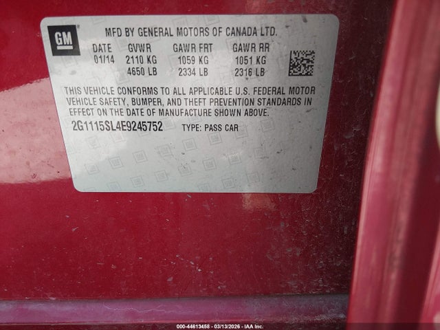 Продаж на аукціоні авто 2014 Chevrolet Impala 1lt, vin: 2G1115SL4E9245752, номер лоту: 44613458