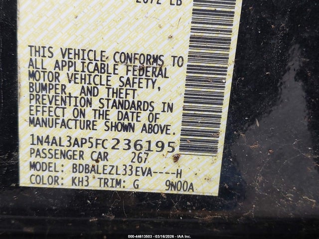 Nissan Altima 2.5 S 2015 1N4AL3AP5FC236195 Image 9