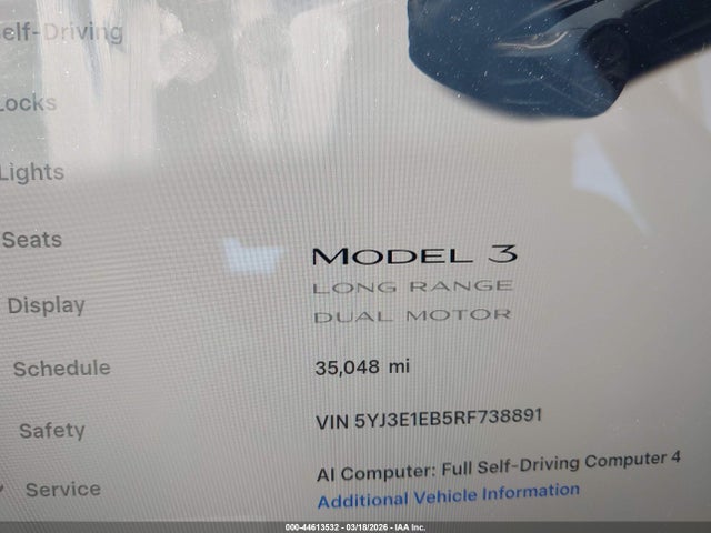 Продажа на аукционе авто 2024 Tesla Model 3 Long Range Dual Motor All-wheel Drive, vin: 5YJ3E1EB5RF738891, номер лота: 44613532