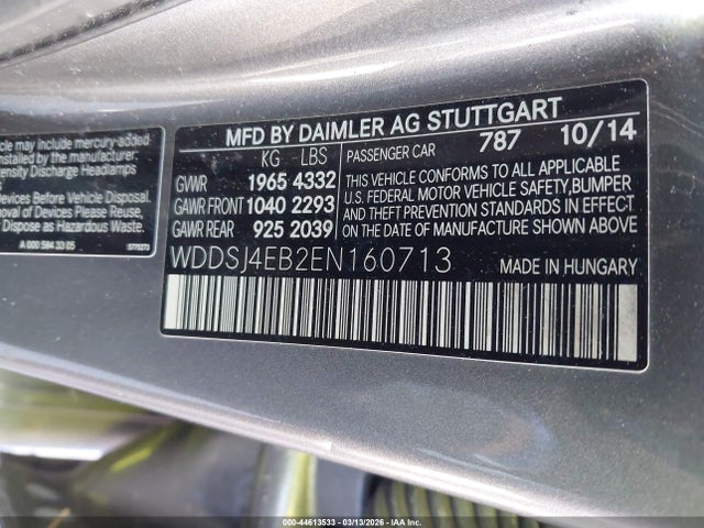 2014 Mercedes-benz Cla 250 მანქანა იყიდება აუქციონზე, vin: WDDSJ4EB2EN160713, აუქციონის ნომერი: 44613533