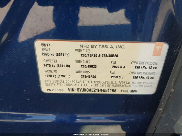 5YJXCAE21HF061196 Tesla Model X 100d/75d/90d